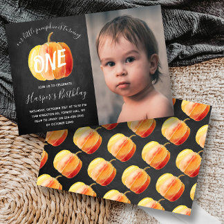 Little Pumpkin Chalkboard 1. Geburtstag Foto Einladung