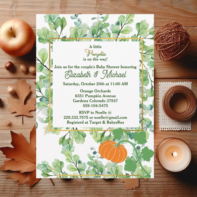 Little Pumpkin Couples Kinderdusche Herbstblätter Einladung (Little Pumpkin Couples Baby Shower Autumn Foliage Invitation)