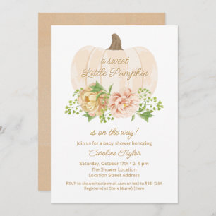 Little Pumpkin Cream Floral Baby Dusche Einladung