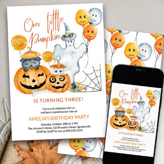 Little Pumpkin dreht drei Halloween zum Geburtstag Einladung