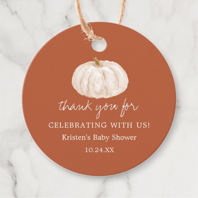 Little Pumpkin Earthy Fall Baby Dusche Danke Geschenkanhänger (Vorderseite)