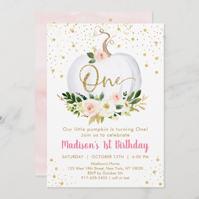 Little Pumpkin Einladung zum ersten Geburtstag (Vorne/Hinten)