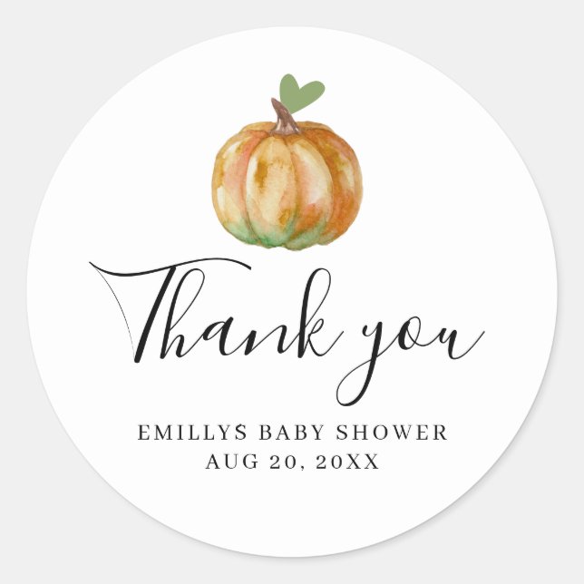 Little Pumpkin Elegant Baby Shower Vielen Dank Runder Aufkleber (Vorderseite)