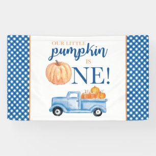 Little Pumpkin Erster Geburtstag blauer LKW karier Banner