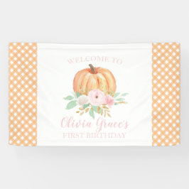 Little Pumpkin Erster Geburtstag rosa Blumenzunge  Banner