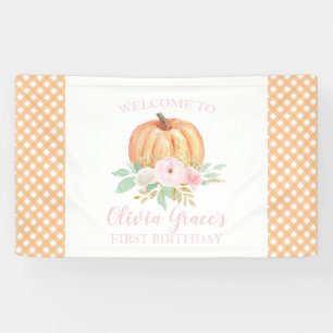 Little Pumpkin Erster Geburtstag rosa Blumenzunge  Banner