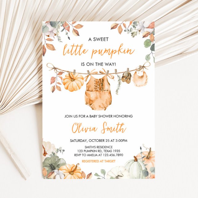 Little Pumpkin Fall Autumn Baby Shower  Einladung (Little Pumpkin Fall Clothesline Baby Shower Invitation)