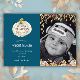 Little Pumpkin Fall Baby Birth Foto Ankündigung