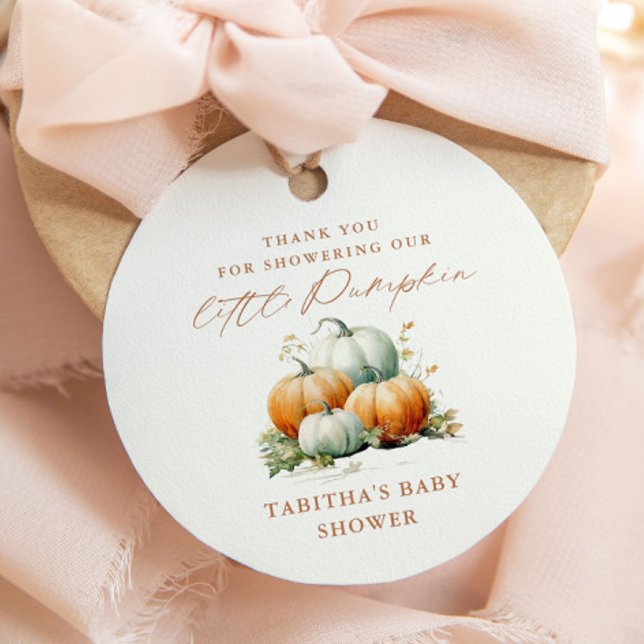 Little Pumpkin Fall Baby Dusche Danke Geschenkanhänger (An elegant fall little pumpkin baby shower thank you favor tag with watercolor illustration.)
