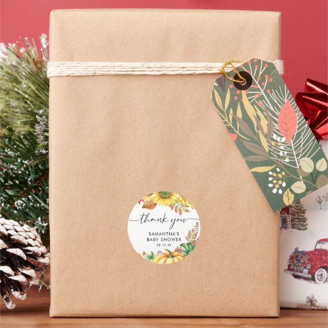 Little Pumpkin Fall Baby Dusche Danke Runder Aufkleber (Feiertag)