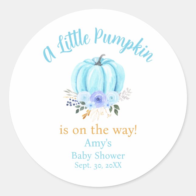 Little Pumpkin Fall Baby Dusche Runder Aufkleber (Vorderseite)