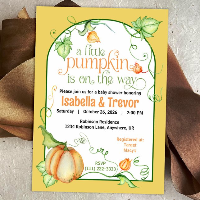 Little Pumpkin Fall Baby Duwer Gender Neutral Einladung (Little Pumpkin on the Way Fall Baby Shower Fairytale Invitation)