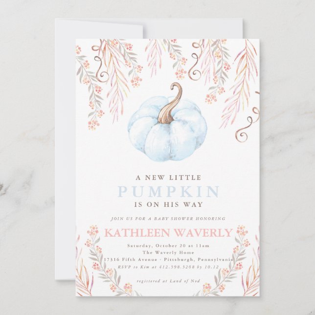 Little Pumpkin Fall Baby Shower Invitation Boy Einladung (Vorderseite)