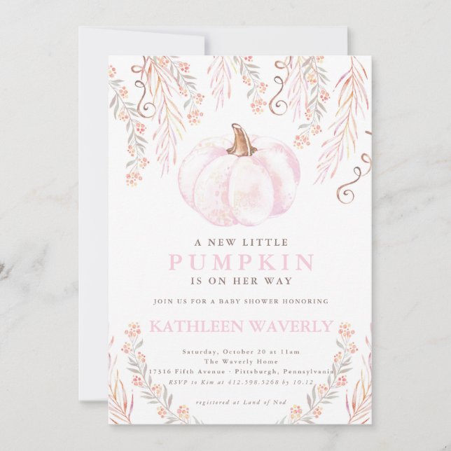 Little Pumpkin Fall Baby Shower Invitation Girl Einladung (Vorderseite)