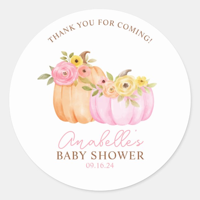 Little Pumpkin Fall Babydusche Personalisiert Runder Aufkleber (Vorderseite)