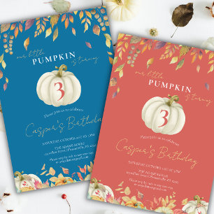 Little Pumpkin Fall Birthday Watercolor Blue Einladung