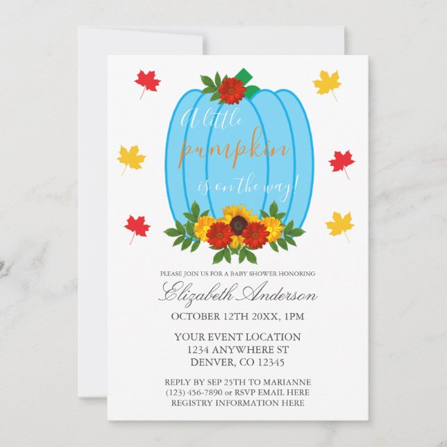 Little Pumpkin Fall Boy Babydusche Einladung (Vorderseite)