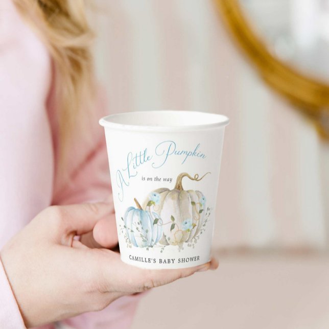 Little Pumpkin Fall Boy Babydusche Pappbecher (Personalized Fall Pumpkin Boy Baby Shower Paper Cups)