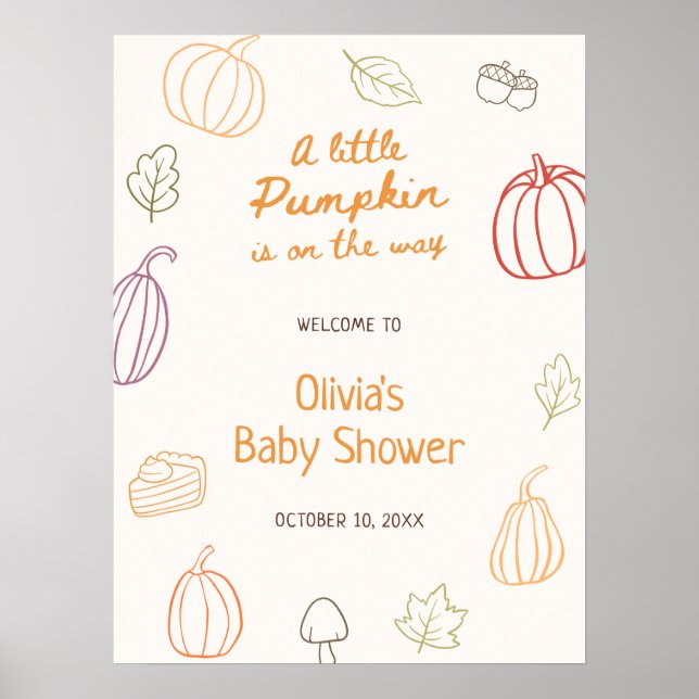 Little Pumpkin Fall Doodle Babydusche Willkommen Poster (Vorne)