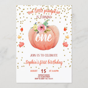 Little Pumpkin Fall First Birthday Girl Gold Einladung