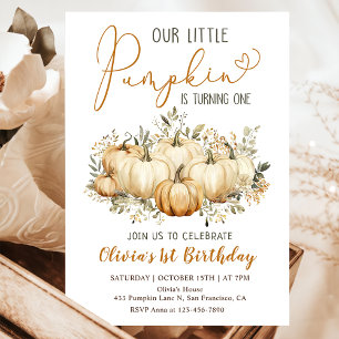 Little Pumpkin Fall Floral 1. Geburtstag Party Einladung