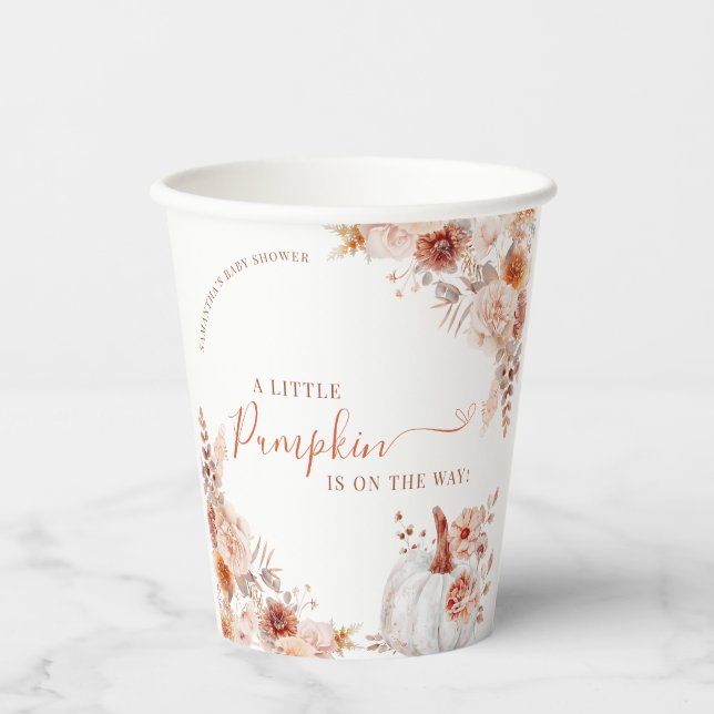 Little Pumpkin Fall Floral Baby Dusche Pappbecher (Vorderseite)