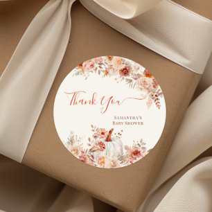 Little Pumpkin Fall Floral Baby Dusche Runder Aufkleber