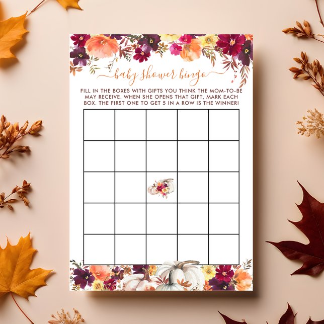 Little Pumpkin Fall Floral Baby Shower Bingo Card Einladung (Little Pumpkin Fall Floral Baby Shower Bingo Card)