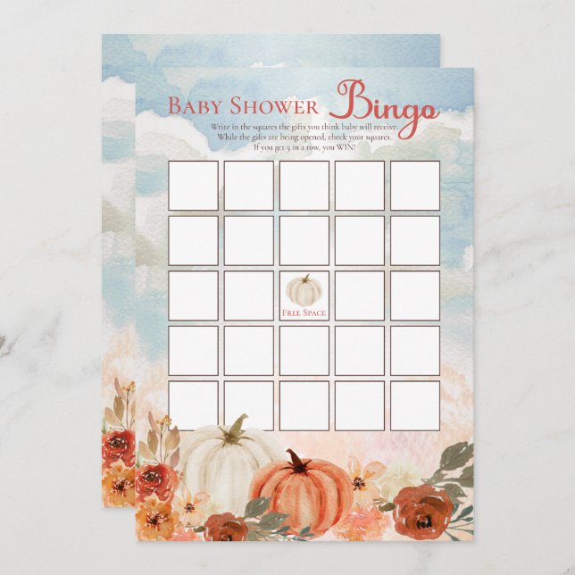Little Pumpkin Fall Floral Girl Baby Shower Bingo Einladung (Vorne/Hinten)