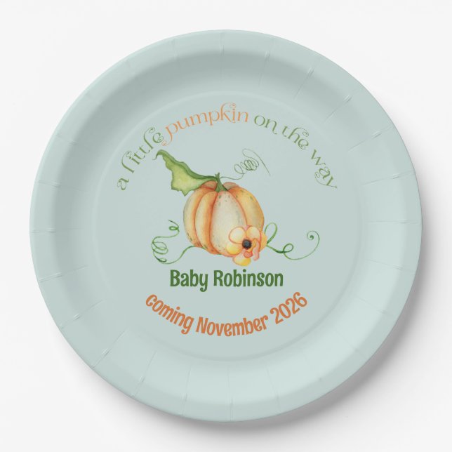 Little Pumpkin Fall Gender Neutral Baby Dusche Pappteller (Vorderseite)