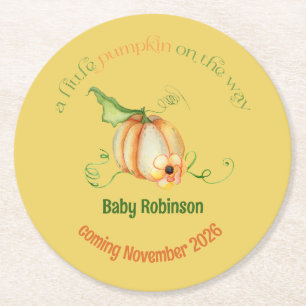 Little Pumpkin Fall Gender Neutral Baby Dusche Runder Pappuntersetzer
