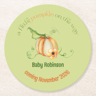 Little Pumpkin Fall Gender Neutral Baby Dusche Runder Pappuntersetzer