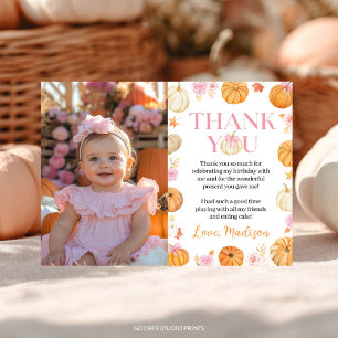 Little Pumpkin Fall Girl Geburtstags-Foto Dankeskarte