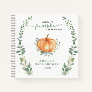 Little Pumpkin Fall Greenery Baby Shower Gästebuch Notizbuch