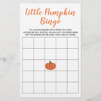 Little Pumpkin Fall Herbst Baby Shower Bingo Card
