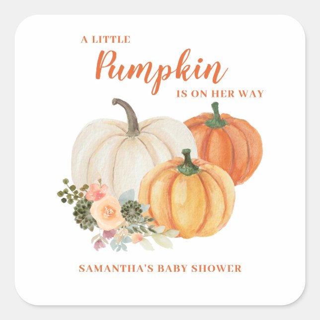 Little Pumpkin Fall Herbstdusche Quadratischer Aufkleber (Vorderseite)