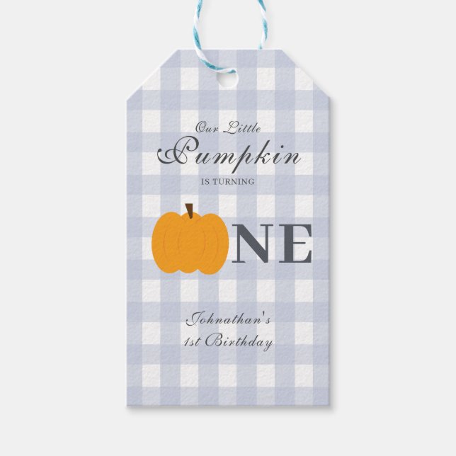 Little Pumpkin Fall Pastel Blue Erster Geburtstag Geschenkanhänger (Vorderseite)