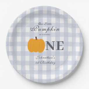 Little Pumpkin Fall Pastel Blue Erster Geburtstag Pappteller
