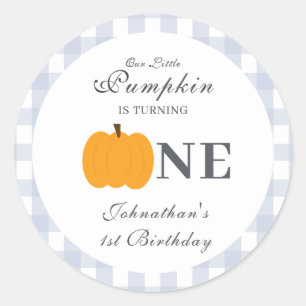 Little Pumpkin Fall Pastel Blue Erster Geburtstag Runder Aufkleber