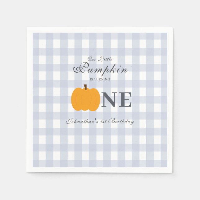Little Pumpkin Fall Pastel Blue Erster Geburtstag Serviette (Vorderseite)