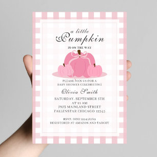 Little Pumpkin Fall Pastel Pink Bow Baby Dusche Einladung