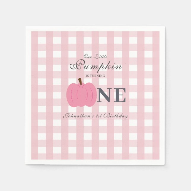Little Pumpkin Fall Pastel Pink Erster Geburtstag Serviette (Vorderseite)