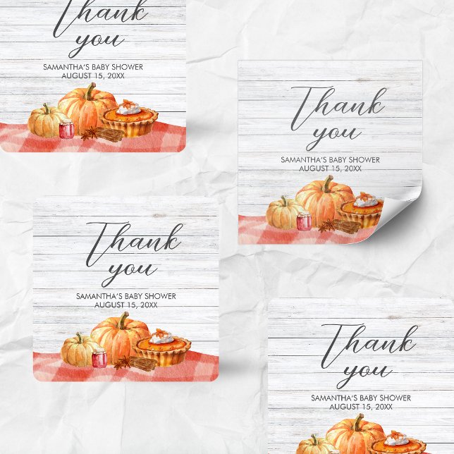 Little Pumpkin Fall Picnic Baby Shower Quadratischer Aufkleber (Pumpkin Fall Baby Shower Square Sticker)