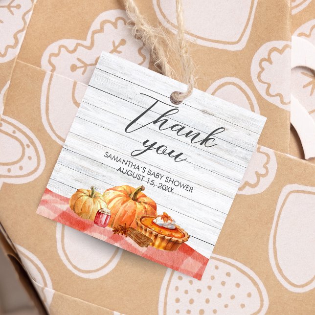 Little Pumpkin Fall Picnic Baby Shower Square Geschenkanhänger (Pumpkin Fall Baby Shower Square Favor Tags)