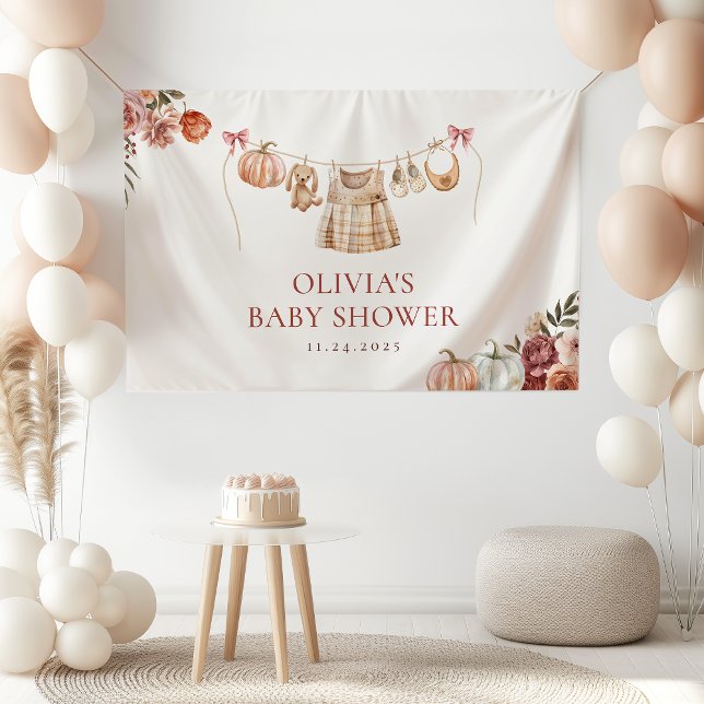 Little Pumpkin Fall Pink Floral Girl Babydusche Banner (Von Creator hochgeladen)