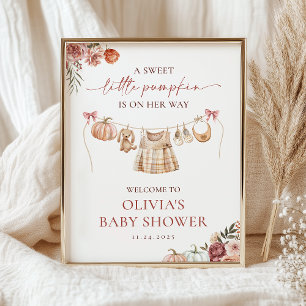 Little Pumpkin Fall Pink Girl Babydusche Willkomme Poster