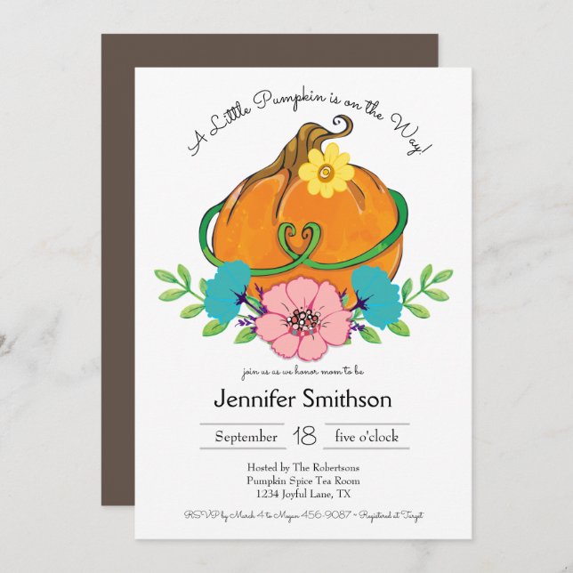 Little Pumpkin Fall Thema Kinderdusche Einladungen (Vorne/Hinten)