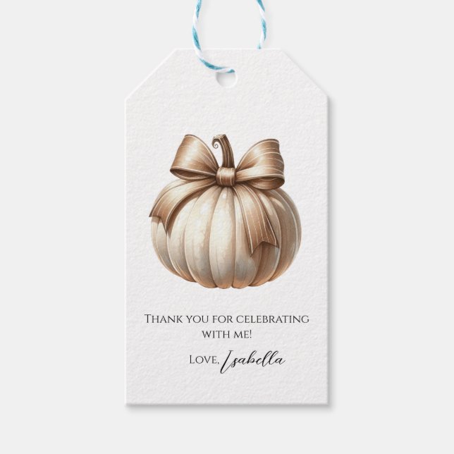 Little Pumpkin First Birthday Gift Tag - Halloween Geschenkanhänger (Vorderseite)