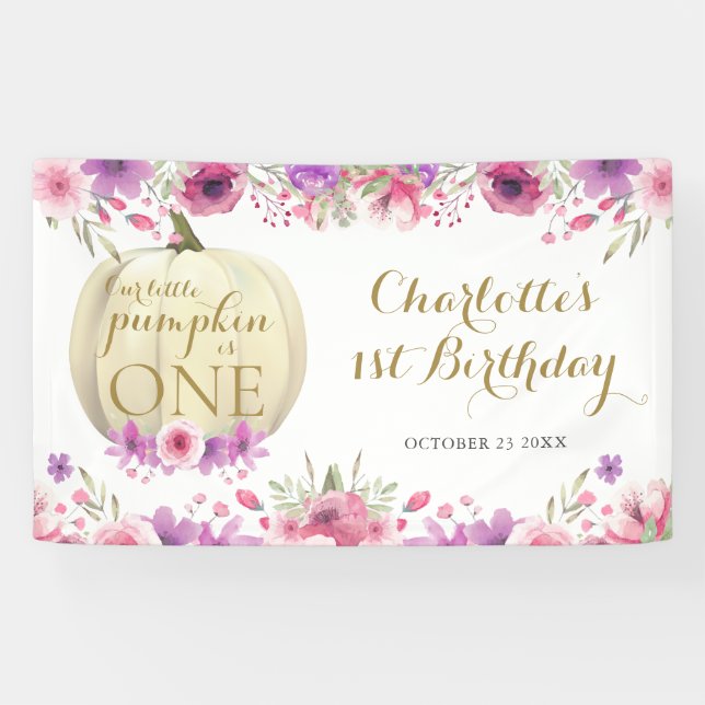 Little Pumpkin Floral 1. Geburtstag Party Banner (Horizontal)