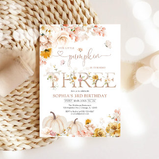 Little Pumpkin Floral 3rd Birthday Invitation Einladung